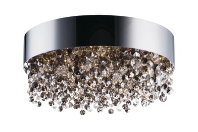 Maxim Lighting Mystic LED Flush Mount in polished chrome finish with a steel frame and crystal accents, providing a modern and elegant look.