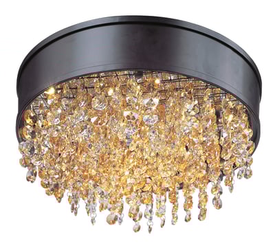 Maxim Lighting Mystic LED Flush Mount in Bronze finish with Steel and Crystal accents, featuring a sleek, modern design.