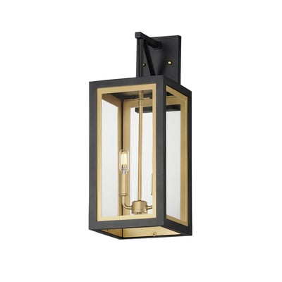 Maxim Lighting Neoclass Outdoor Wall Sconce in Black with Gold finish, featuring an elegant aluminum and glass design, mounted on an exterior wall.