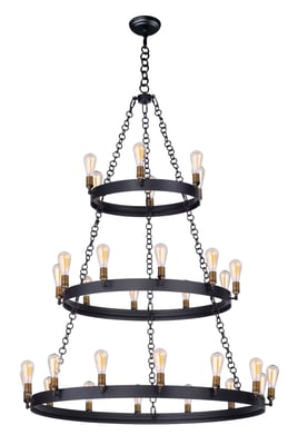 Maxim Lighting Noble Tier Chandelier in Black with Natural Aged Brass finish, featuring elegant tiers and a modern design with brass accents.