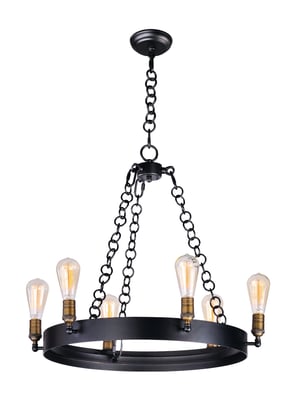 Maxim Lighting Noble Chandelier featuring a Black with Natural Aged Brass finish, elegant design with multiple arms and bulb holders for a sophisticated look.