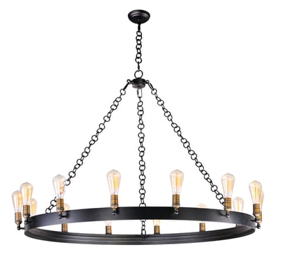 Maxim Lighting Noble Chandelier in Black with Natural Aged Brass finish, featuring a modern design with steel and brass elements.