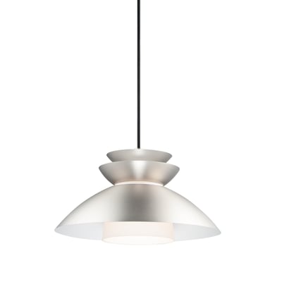 Maxim Lighting Nordic 1-Light Pendant in Brushed Platinum finish, featuring a sleek aluminum design with a modern, minimalist aesthetic.