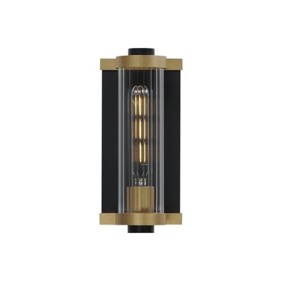 Maxim Lighting Opulent Outdoor Wall Sconce in Black with Antique Brass finish, crafted from Aluminum, elegantly illuminates a patio area.
