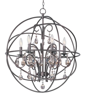 Maxim Lighting Orbit Pendant in Oil Rubbed Bronze finish, featuring a spherical design with steel and crystal elements, hanging elegantly from the ceiling.