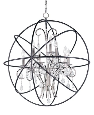Maxim Lighting Orbit Pendant in Anthracite with Nickel finish, featuring a sleek steel frame and crystal accents, elegantly suspended for modern illumination.