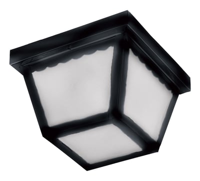 Maxim Lighting Outdoor Essentials Outdoor Ceiling Light in Black finish, featuring a Steel frame and Glass panels, illuminating a porch area.