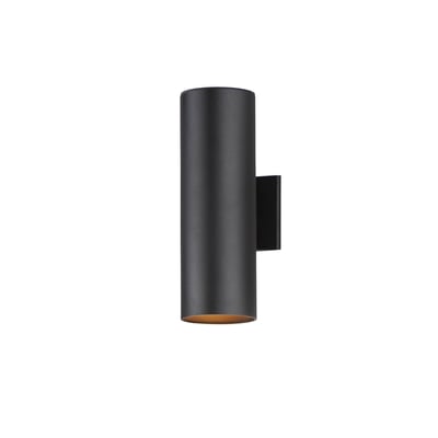 Maxim Lighting Outpost Outdoor Wall Light in Black finish, featuring a sleek, modern design with an aluminum frame and clear glass panels.