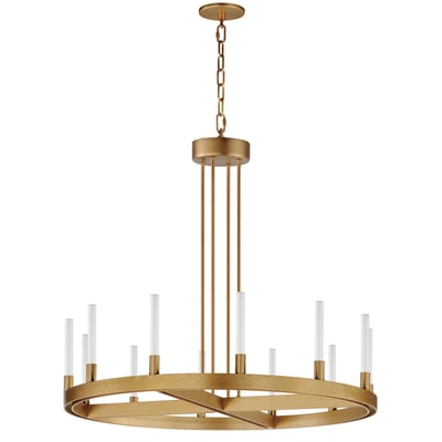 Ovation Chandelier by Maxim Lighting featuring a sleek aluminum frame with gold finish, elegantly designed with multiple arms and glass shades.