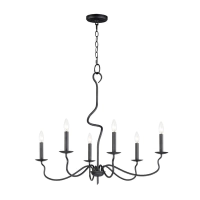 Maxim Lighting Padrona Chandelier in Black Oxide finish, featuring a sleek iron frame with elegant, curved arms and multiple candle-style lights.