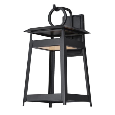 Maxim Lighting Pagoda Outdoor Wall Sconce made of black aluminum, featuring a sleek, modern design with a rectangular shape and clear glass panels.