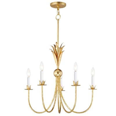 Maxim Lighting's Paloma Chandelier in Gold Leaf finish, featuring a sleek design with steel construction and elegant, curved arms.