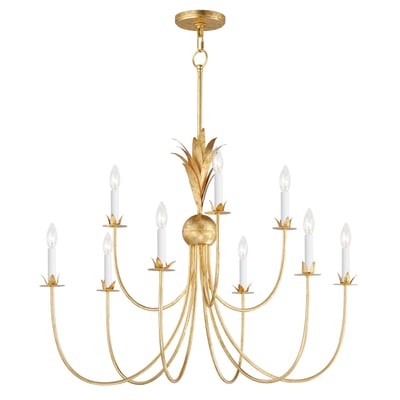 Maxim Lighting Paloma Chandelier in Gold Leaf finish, featuring a modern design with steel frame and multiple curved arms holding elegant light fixtures.
