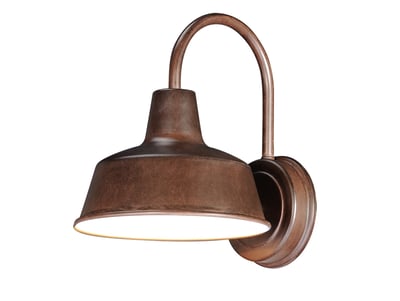Maxim Lighting Pier M Outdoor Wall Light in Empire Bronze finish, crafted from Aluminum, mounted on a wall, illuminating a patio area.