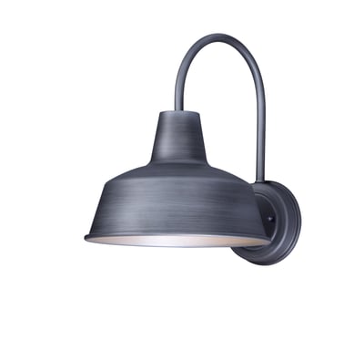 Maxim Lighting Pier M Outdoor Wall Light in Weathered Zinc finish, crafted from Aluminum, mounted on a brick wall, illuminating a garden path.