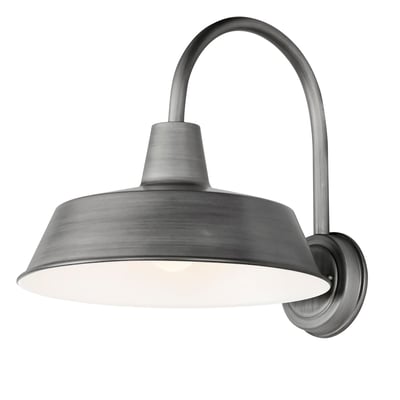 Maxim Lighting Pier M Outdoor Wall Light in Weathered Zinc finish, crafted from Aluminum, mounted on a brick wall, illuminating a garden path.