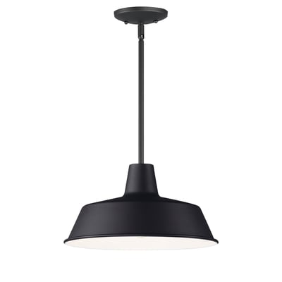 Maxim Lighting Pier M Outdoor Pendant in Black finish, featuring a sleek steel frame with a modern design, hanging elegantly against a neutral background.
