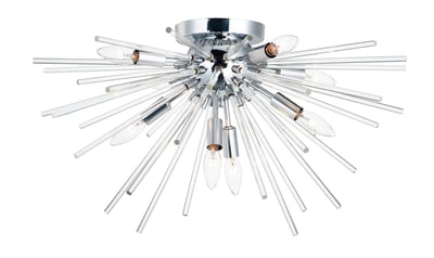 Maxim Lighting Polaris Flush Mount in Polished Chrome finish, featuring a sleek, modern steel design with a circular shape and clear glass accents.