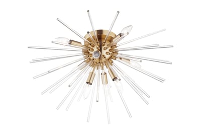 Maxim Lighting Polaris Flush Mount in Satin Brass finish, featuring a sleek, modern design with a steel frame and a circular, frosted glass shade.