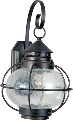 Maxim Lighting Portsmouth Outdoor Wall Mount in Oil Rubbed Bronze finish, featuring an Aluminum frame with a classic lantern design and clear glass panels.