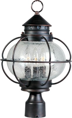 Maxim Lighting Portsmouth Outdoor Post Light in Oil Rubbed Bronze finish, featuring a classic lantern design made of durable aluminum for outdoor use.