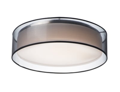 Maxim Lighting Prime LED Flush Mount with Black Organza finish, featuring a sleek steel frame and acrylic diffuser, complemented by fabric accents.