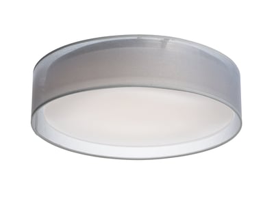 Maxim Lighting Prime LED Flush Mount with a sleek Steel frame, featuring a White Organza Fabric shade and Acrylic diffuser for a modern touch.