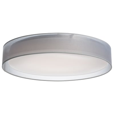 Maxim Lighting Prime LED Flush Mount with a sleek steel frame, white organza fabric shade, and acrylic diffuser, providing modern elegance and soft illumination.