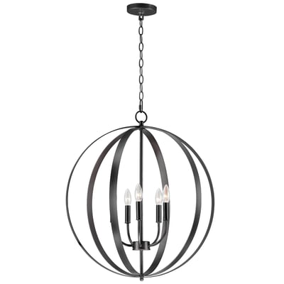 Maxim Lighting Provident Orb Chandelier in Black finish, featuring a circular steel frame with multiple lights arranged in a spherical design.