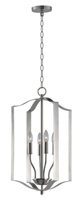 Provident Chandelier by Maxim Lighting in Satin Nickel finish, featuring a sleek design with multiple steel arms and clear glass shades.