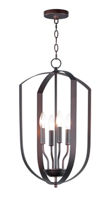 Maxim Lighting Provident Foyer Chandelier in Oil Rubbed Bronze finish, featuring a sleek steel frame with elegant curved arms and multiple candle-like lights.