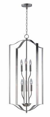 Maxim Lighting Provident 6-Light Chandelier in Satin Nickel finish, featuring a sleek, modern design with steel construction and six elegant light fixtures.