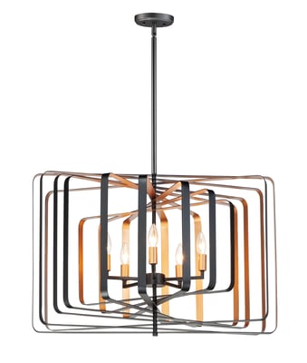Radial Pendant by Maxim Lighting: A sleek, modern light fixture in black with gold accents, crafted from steel, hanging elegantly from the ceiling.