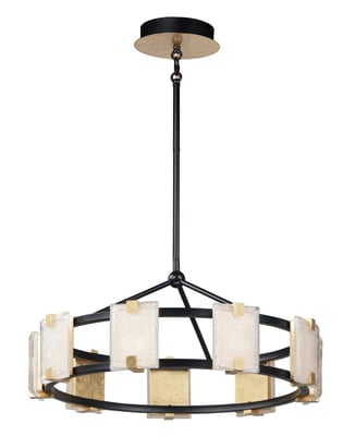 Radiant Chandelier by Maxim Lighting, featuring a sleek Aluminum design in Black with Gold accents, elegantly illuminates a modern space.