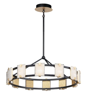 Maxim Lighting Radiant Chandelier in Black with Gold finish, featuring an elegant aluminum design with multiple curved arms and modern light fixtures.