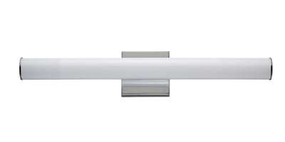 Maxim Lighting Rail Bathroom Vanity Light in Polished Chrome finish, featuring sleek aluminum bars and modern design, mounted above a bathroom mirror.