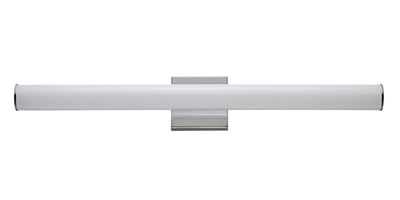 Maxim Lighting Rail Bathroom Vanity Light in Polished Chrome finish, featuring sleek aluminum bars and modern design, mounted on a bathroom wall.