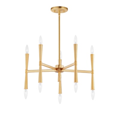 Maxim Lighting Rome Chandelier in Satin Brass finish, featuring a sleek, modern design with multiple steel arms and bulbs for a stylish illumination.