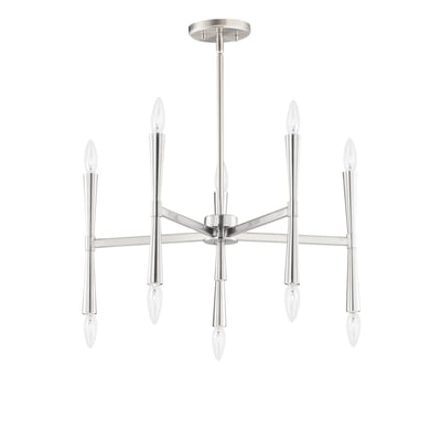 Maxim Lighting Rome Chandelier in Satin Nickel finish, featuring a modern design with steel frame and multiple lights, elegantly illuminating the space.