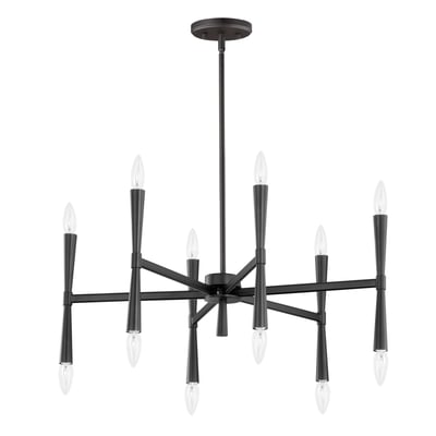 Maxim Lighting Rome Chandelier in Black Steel, featuring an elegant design with multiple curved arms and candle-style lights, perfect for modern interiors.