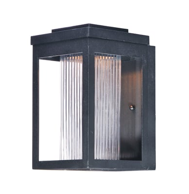 Maxim Lighting Salon Outdoor Wall Light in Black Aluminum finish, featuring a sleek, modern design with a rectangular frame and frosted glass panel.