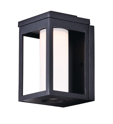 Maxim Lighting Salon Outdoor Wall Light in Black Aluminum finish, featuring a sleek, modern design with a rectangular frame and clear glass panels.