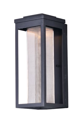 Maxim Lighting Salon Outdoor Wall Light in Black finish, featuring a sleek aluminum frame with a modern design, mounted on an exterior wall.