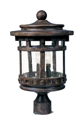 Maxim Lighting Santa Barbara DC Outdoor Post Mount in Sienna finish, crafted from Aluminum, featuring a classic lantern design with clear glass panels.