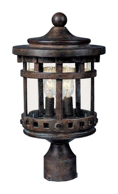 Maxim Lighting Santa Barbara DC Outdoor Post Mount in Sienna finish, crafted from durable Aluminum, featuring a classic lantern design with clear glass panels.