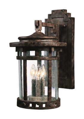 Maxim Lighting Santa Barbara VX Outdoor Wall Light in Sienna finish, featuring a steel and glass design, mounted on a textured wall.