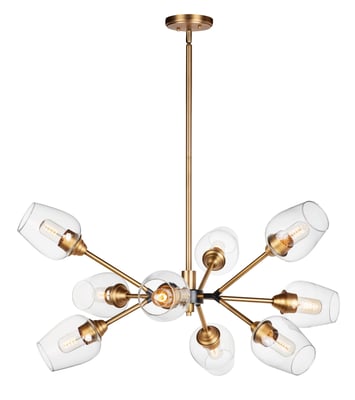 Savvy Chandelier by Maxim Lighting in Antique Brass with Black finish, featuring a modern design with steel and glass elements.