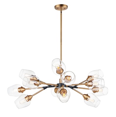 Savvy Chandelier by Maxim Lighting in Antique Brass with Black finish, featuring a modern design with steel and glass elements.