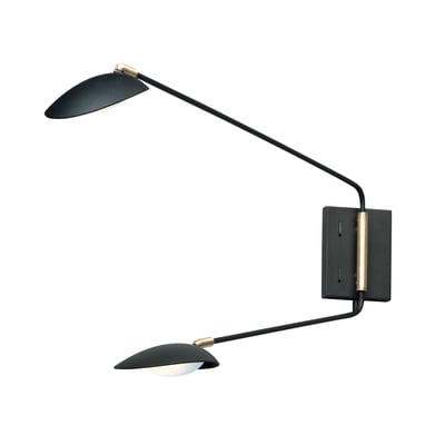 Maxim Lighting Scan Pin-up Wall Light in Black with Satin Brass finish, made of Aluminum, mounted on a wall with a sleek, modern design.