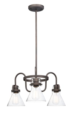 Maxim Lighting Seafarer Chandelier in Oil Rubbed Bronze finish, featuring a steel frame with glass accents, hanging elegantly from the ceiling.